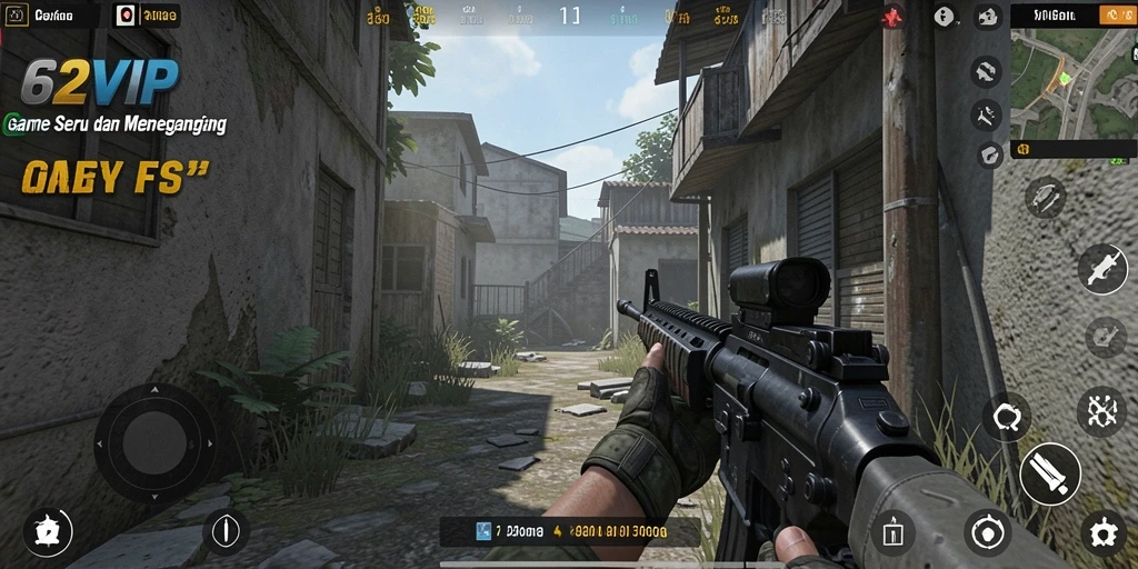 Screenshot utama 62VIP menampilkan aksi gameplay FPS yang mendebarkan.