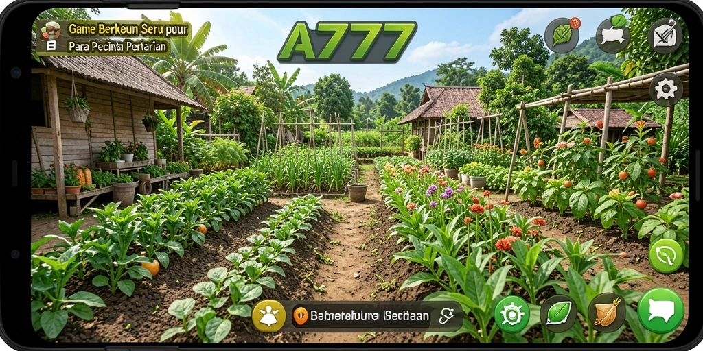 Tampilan gameplay A7777 dengan berbagai tanaman dan hewan lucu.