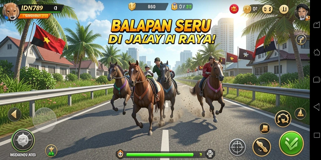 Screenshot menunjukkan aksi balapan seru di IDN789 dengan mobil-mobil cepat dan lintasan yang menarik.
