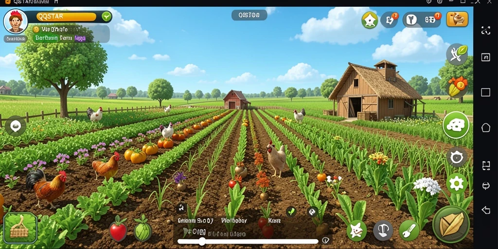 Screenshot gameplay QQSTAR yang menampilkan aktivitas bercocok tanam.