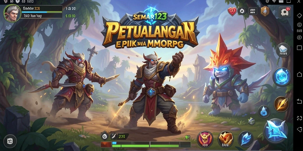 Tangkapan layar menunjukkan gameplay epik dalam SEMAR123 dengan karakter di medan perang.