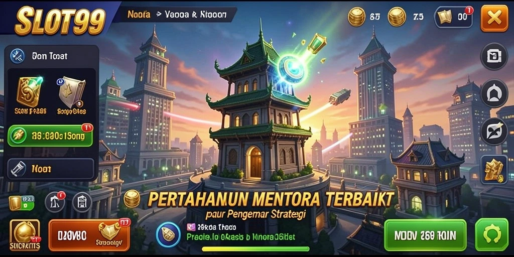 Gameplay seru dalam <strong>SLOT99</strong> menampilkan pertarungan menara yang mendebarkan.